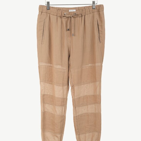 Brunello Cucinelli SS/15 Taupe Cotton Sheer-Stripe Joggers - Picture 1 of 9